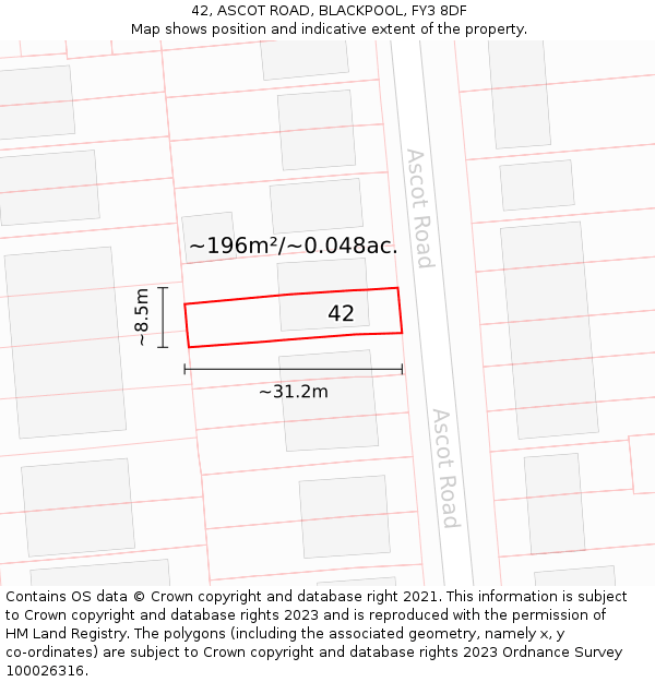 42, ASCOT ROAD, BLACKPOOL, FY3 8DF: Plot and title map