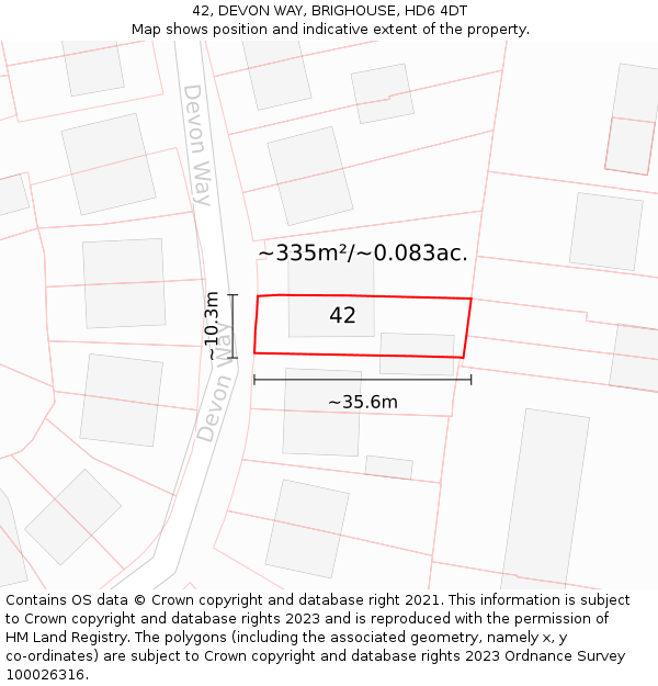 42, DEVON WAY, BRIGHOUSE, HD6 4DT: Plot and title map