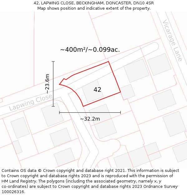 42, LAPWING CLOSE, BECKINGHAM, DONCASTER, DN10 4SR: Plot and title map