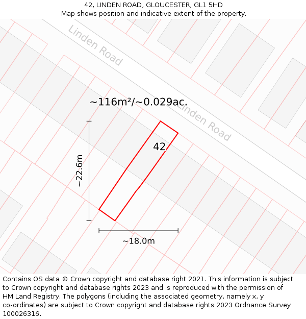 42, LINDEN ROAD, GLOUCESTER, GL1 5HD: Plot and title map