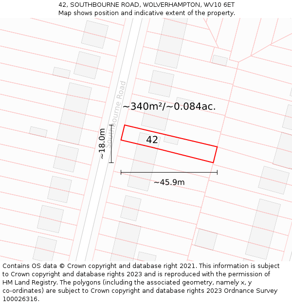 42, SOUTHBOURNE ROAD, WOLVERHAMPTON, WV10 6ET: Plot and title map