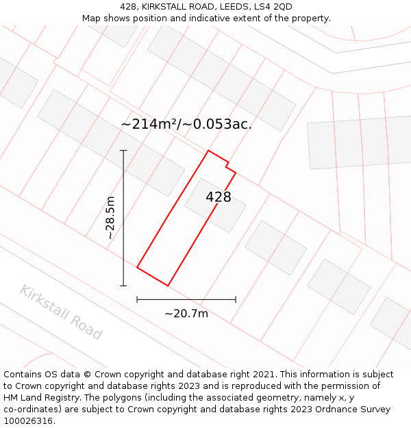 428, KIRKSTALL ROAD, LEEDS, LS4 2QD: Plot and title map