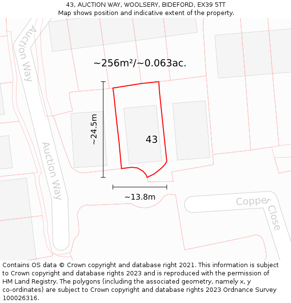 43, AUCTION WAY, WOOLSERY, BIDEFORD, EX39 5TT: Plot and title map