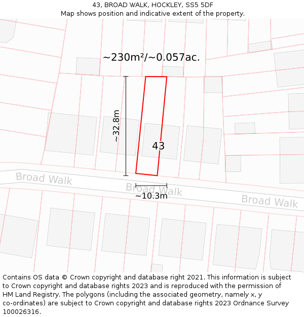 43, BROAD WALK, HOCKLEY, SS5 5DF: Plot and title map