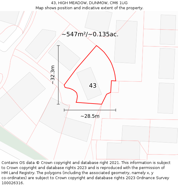 43, HIGH MEADOW, DUNMOW, CM6 1UG: Plot and title map