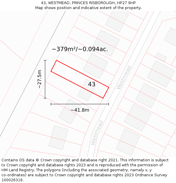 43, WESTMEAD, PRINCES RISBOROUGH, HP27 9HP: Plot and title map