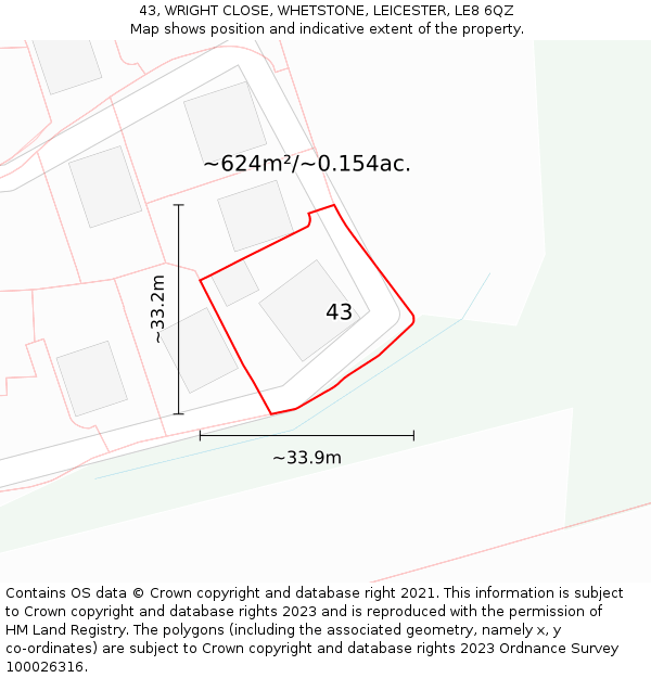 43, WRIGHT CLOSE, WHETSTONE, LEICESTER, LE8 6QZ: Plot and title map