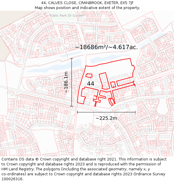 44, CALVES CLOSE, CRANBROOK, EXETER, EX5 7JF: Plot and title map