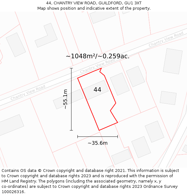 44, CHANTRY VIEW ROAD, GUILDFORD, GU1 3XT: Plot and title map