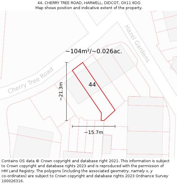 44, CHERRY TREE ROAD, HARWELL, DIDCOT, OX11 6DG: Plot and title map