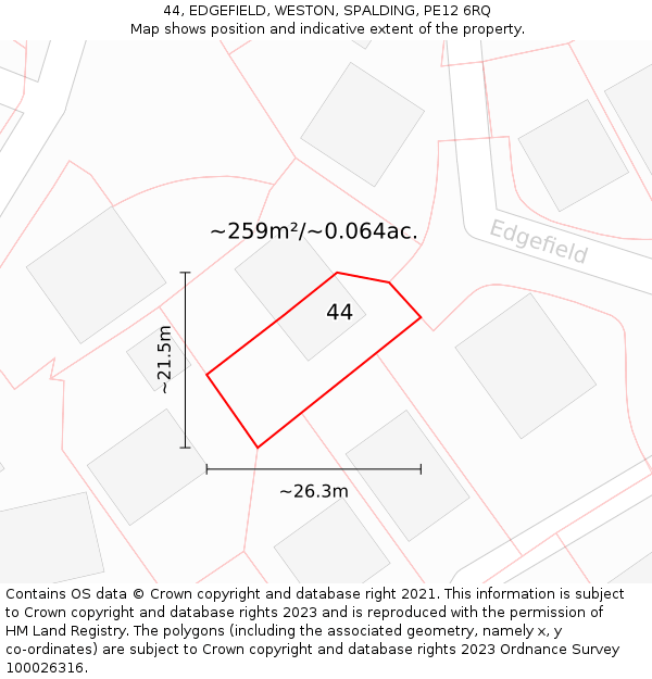 44, EDGEFIELD, WESTON, SPALDING, PE12 6RQ: Plot and title map
