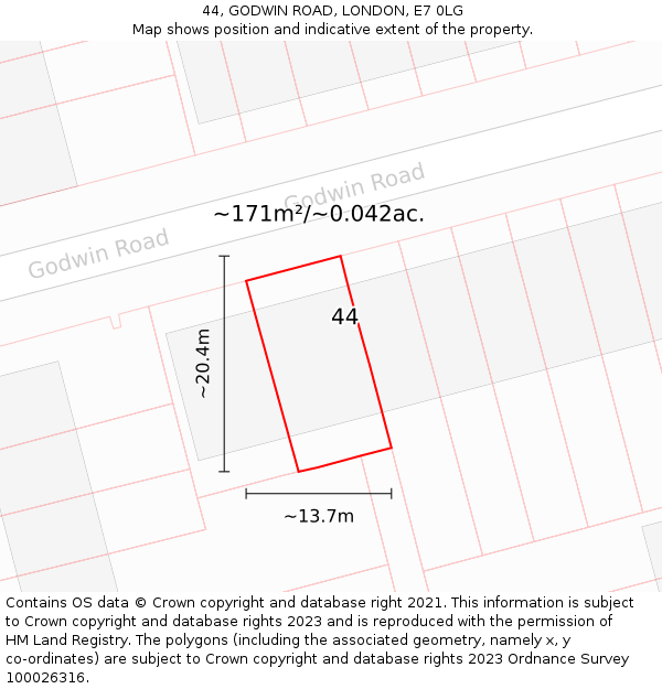 44, GODWIN ROAD, LONDON, E7 0LG: Plot and title map