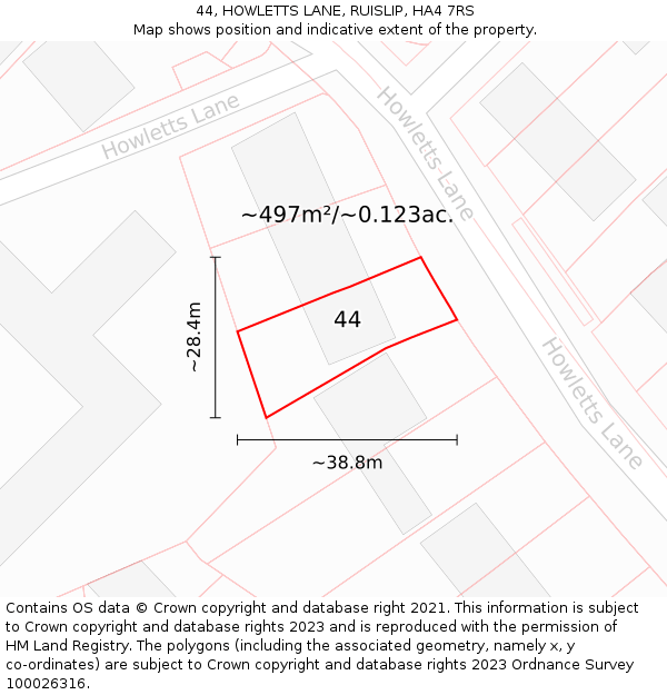 44, HOWLETTS LANE, RUISLIP, HA4 7RS: Plot and title map