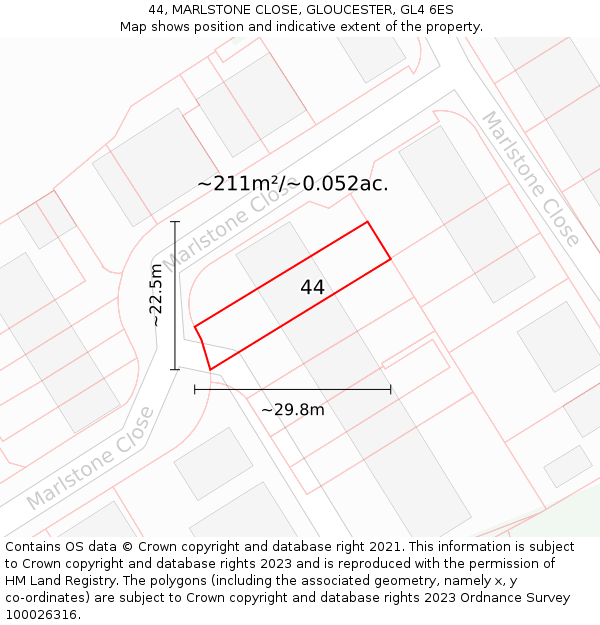 44, MARLSTONE CLOSE, GLOUCESTER, GL4 6ES: Plot and title map