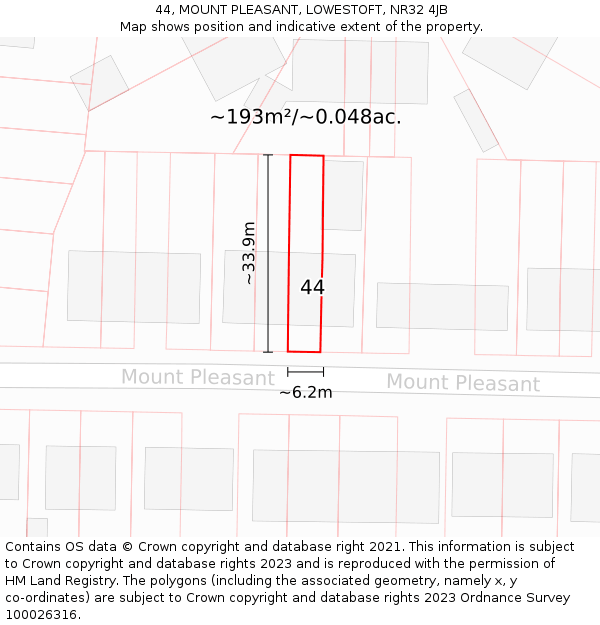 44, MOUNT PLEASANT, LOWESTOFT, NR32 4JB: Plot and title map
