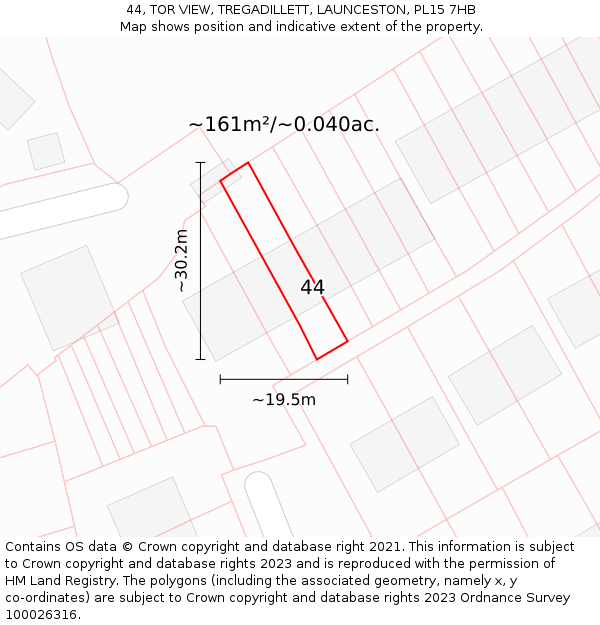 44, TOR VIEW, TREGADILLETT, LAUNCESTON, PL15 7HB: Plot and title map