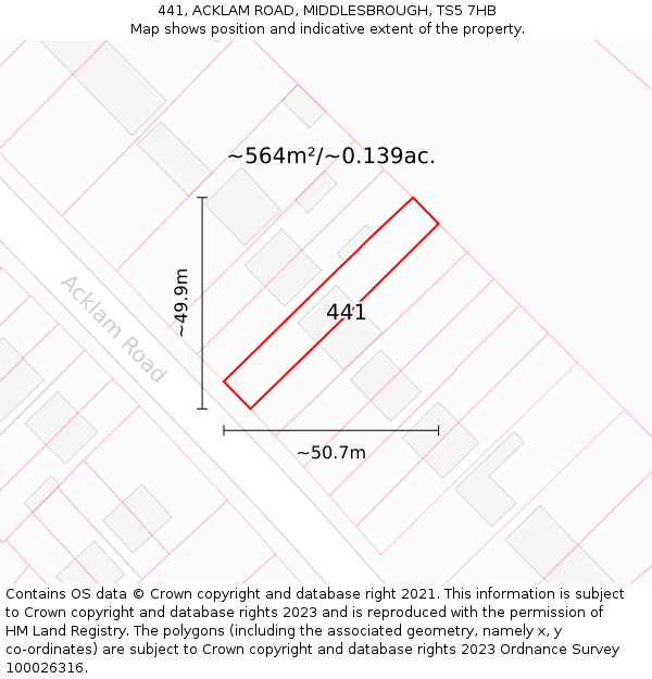 441, ACKLAM ROAD, MIDDLESBROUGH, TS5 7HB: Plot and title map