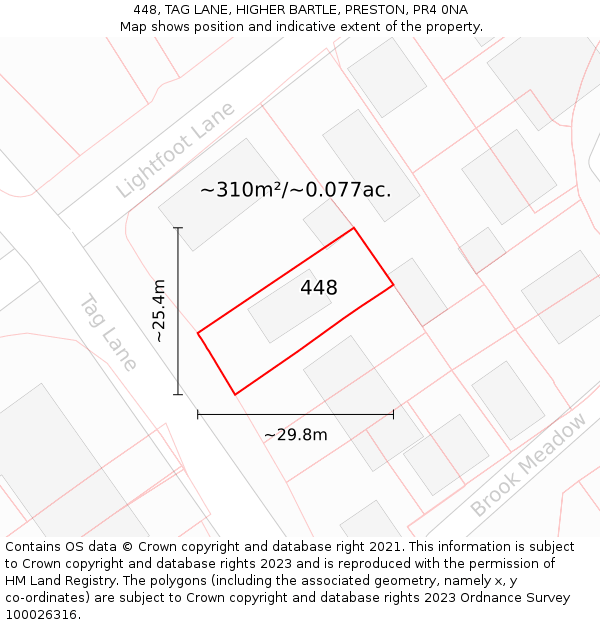 448, TAG LANE, HIGHER BARTLE, PRESTON, PR4 0NA: Plot and title map