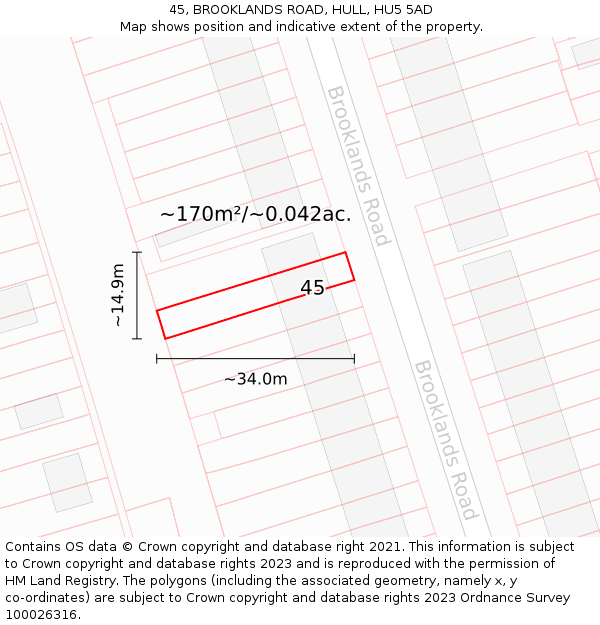 45, BROOKLANDS ROAD, HULL, HU5 5AD: Plot and title map
