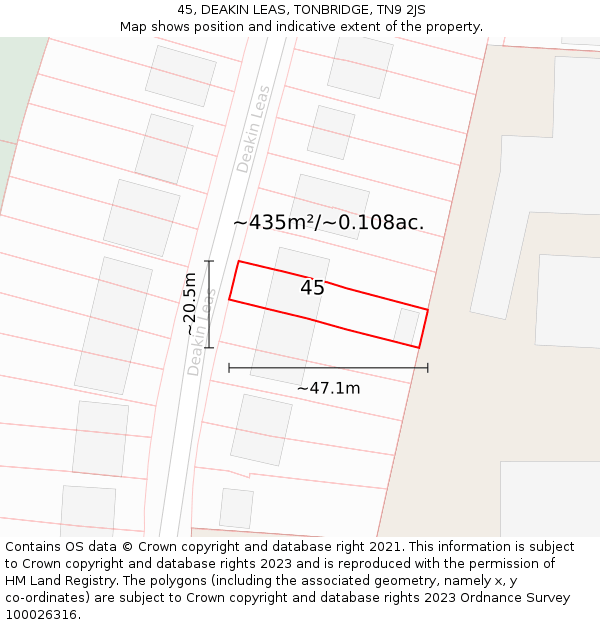 45, DEAKIN LEAS, TONBRIDGE, TN9 2JS: Plot and title map