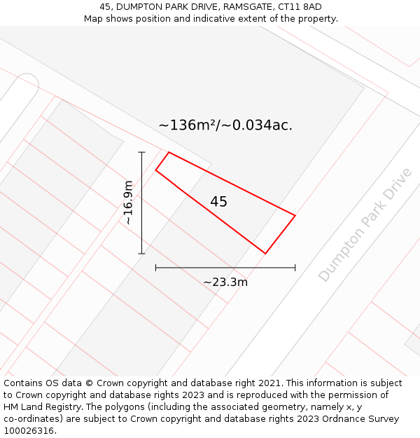 45, DUMPTON PARK DRIVE, RAMSGATE, CT11 8AD: Plot and title map