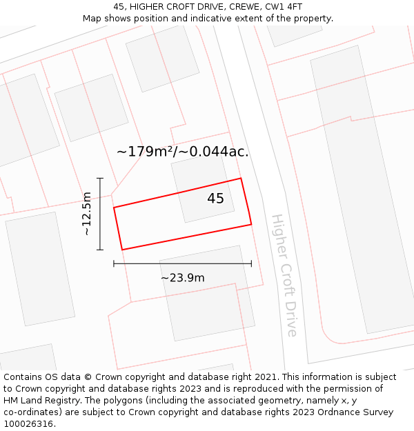 45, HIGHER CROFT DRIVE, CREWE, CW1 4FT: Plot and title map