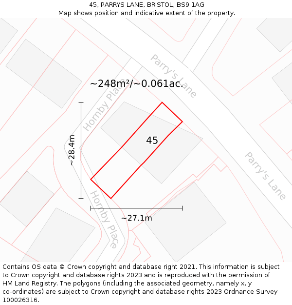 45, PARRYS LANE, BRISTOL, BS9 1AG: Plot and title map