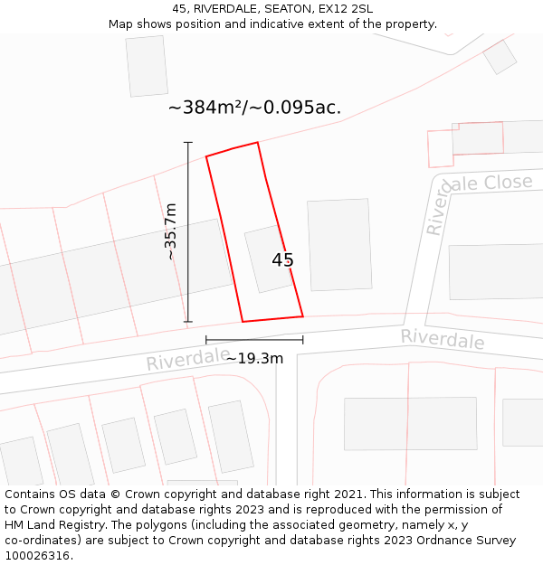 45, RIVERDALE, SEATON, EX12 2SL: Plot and title map