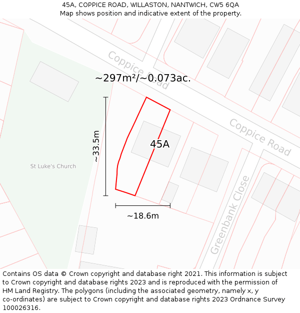 45A, COPPICE ROAD, WILLASTON, NANTWICH, CW5 6QA: Plot and title map