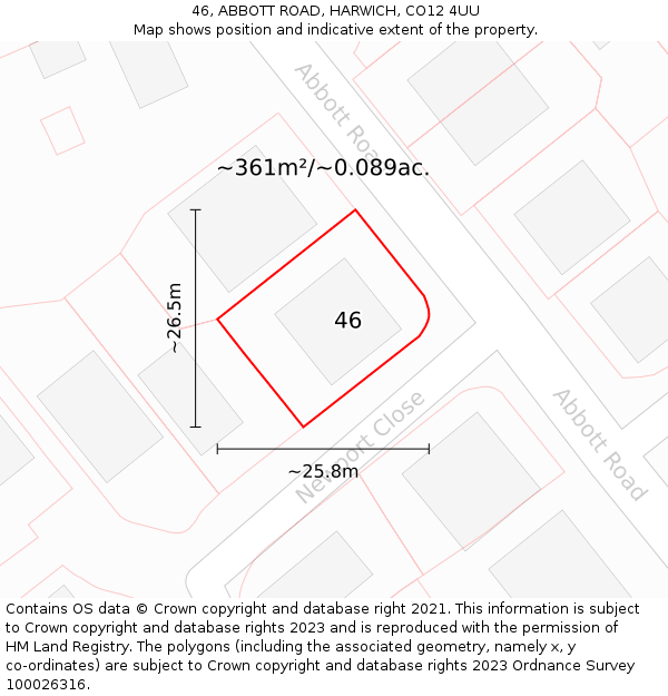 46, ABBOTT ROAD, HARWICH, CO12 4UU: Plot and title map