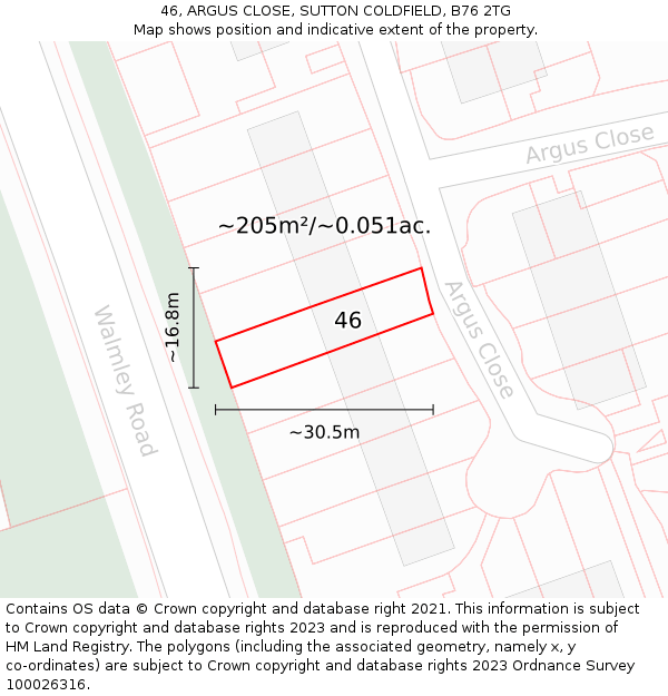 46, ARGUS CLOSE, SUTTON COLDFIELD, B76 2TG: Plot and title map