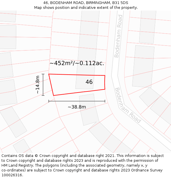 46, BODENHAM ROAD, BIRMINGHAM, B31 5DS: Plot and title map