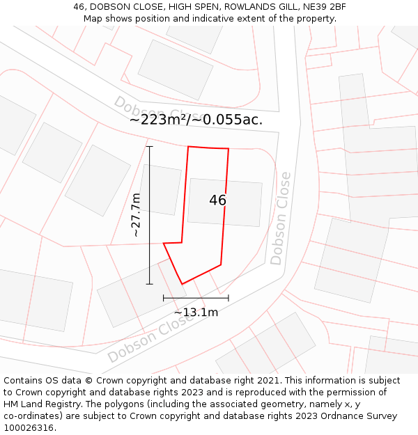 46, DOBSON CLOSE, HIGH SPEN, ROWLANDS GILL, NE39 2BF: Plot and title map