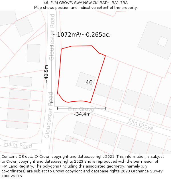 46, ELM GROVE, SWAINSWICK, BATH, BA1 7BA: Plot and title map