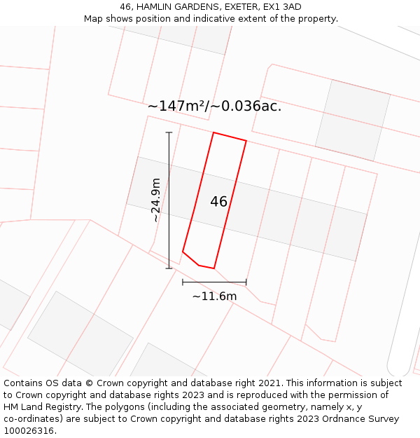 46, HAMLIN GARDENS, EXETER, EX1 3AD: Plot and title map