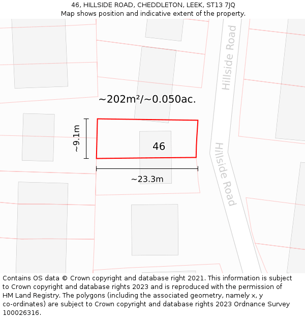 46, HILLSIDE ROAD, CHEDDLETON, LEEK, ST13 7JQ: Plot and title map