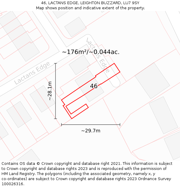 46, LACTANS EDGE, LEIGHTON BUZZARD, LU7 9SY: Plot and title map