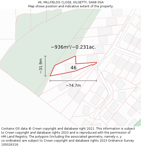 46, MILLFIELDS CLOSE, KILGETTY, SA68 0SA: Plot and title map