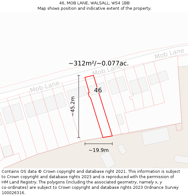 46, MOB LANE, WALSALL, WS4 1BB: Plot and title map