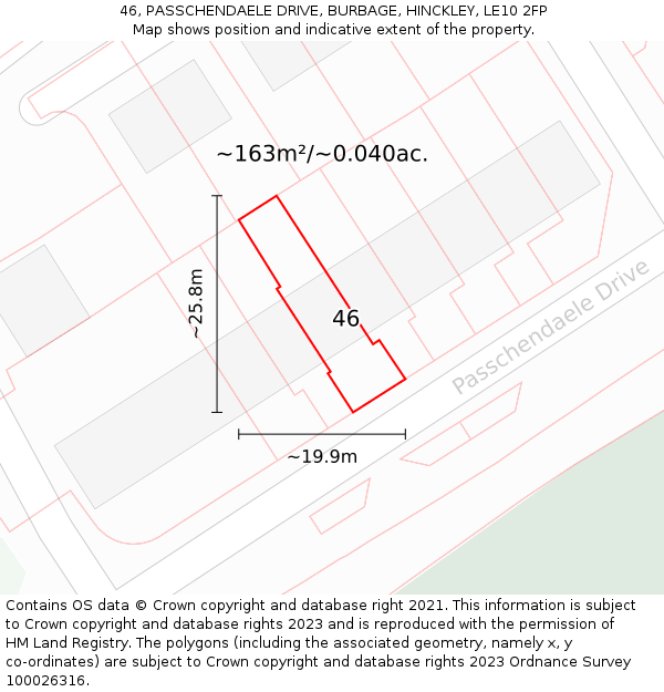 46, PASSCHENDAELE DRIVE, BURBAGE, HINCKLEY, LE10 2FP: Plot and title map