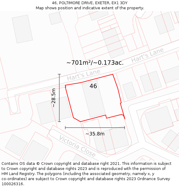 46, POLTIMORE DRIVE, EXETER, EX1 3DY: Plot and title map