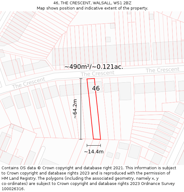 46, THE CRESCENT, WALSALL, WS1 2BZ: Plot and title map
