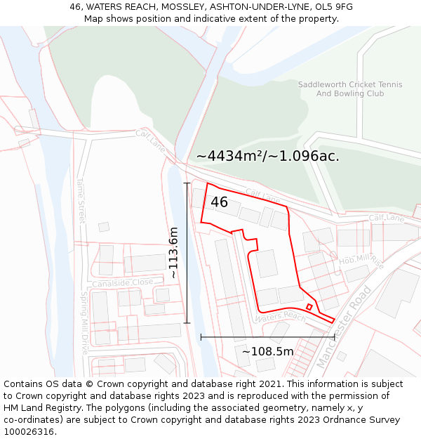 46, WATERS REACH, MOSSLEY, ASHTON-UNDER-LYNE, OL5 9FG: Plot and title map