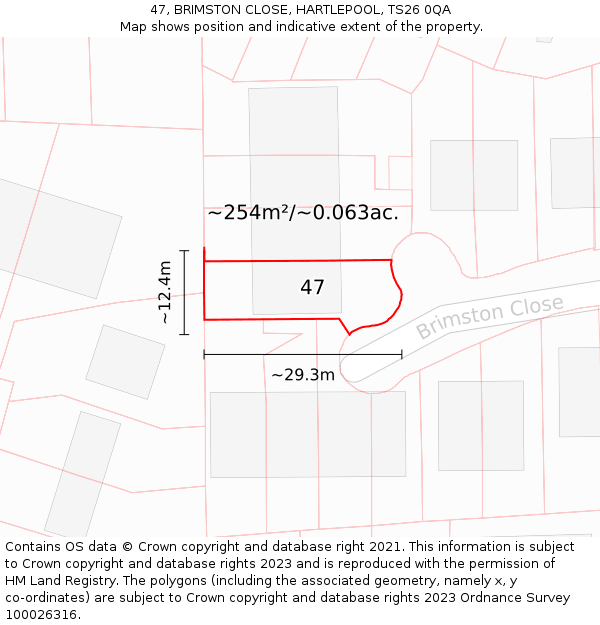 47, BRIMSTON CLOSE, HARTLEPOOL, TS26 0QA: Plot and title map