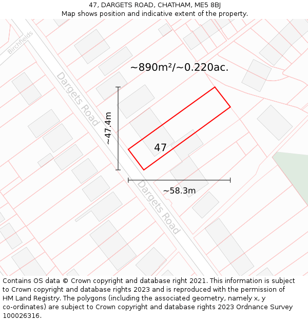 47, DARGETS ROAD, CHATHAM, ME5 8BJ: Plot and title map