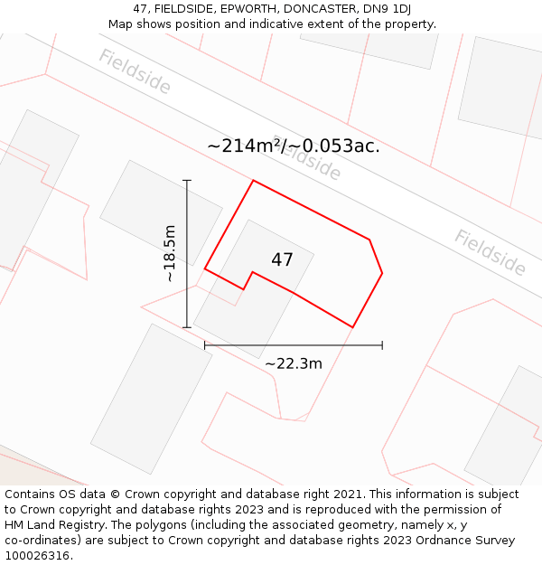 47, FIELDSIDE, EPWORTH, DONCASTER, DN9 1DJ: Plot and title map