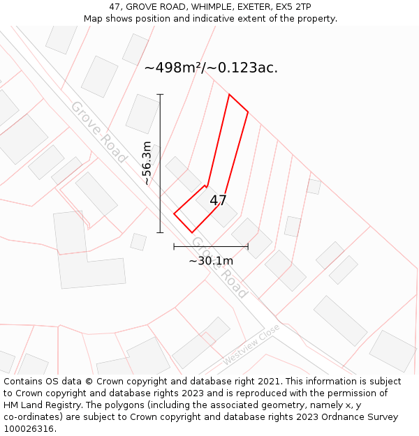 47, GROVE ROAD, WHIMPLE, EXETER, EX5 2TP: Plot and title map