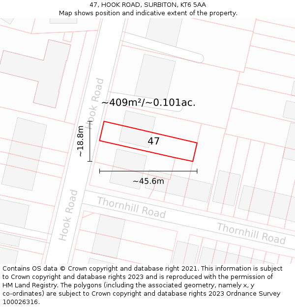 47, HOOK ROAD, SURBITON, KT6 5AA: Plot and title map