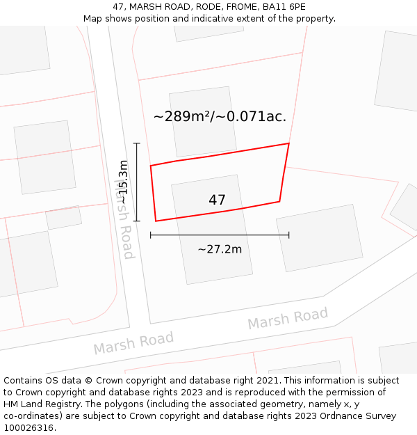 47, MARSH ROAD, RODE, FROME, BA11 6PE: Plot and title map