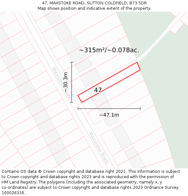 47, MAXSTOKE ROAD, SUTTON COLDFIELD, B73 5DR: Plot and title map